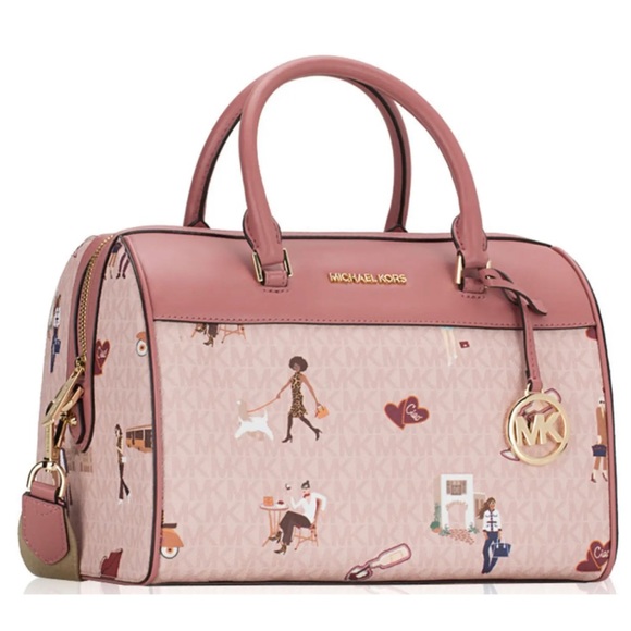 Michael Kors Jet Set Medium Travel Duffle Bag Dark Powder Blush Multi - Picture 3 of 5